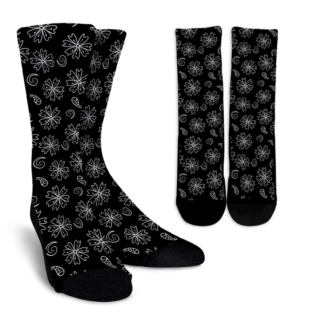 Socks - White Paisley on Black