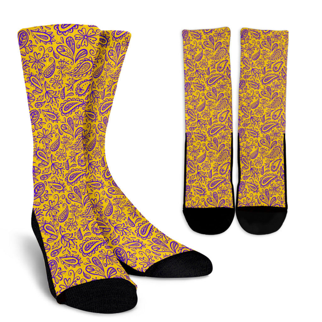 Socks - Purple Paisley on Yellow