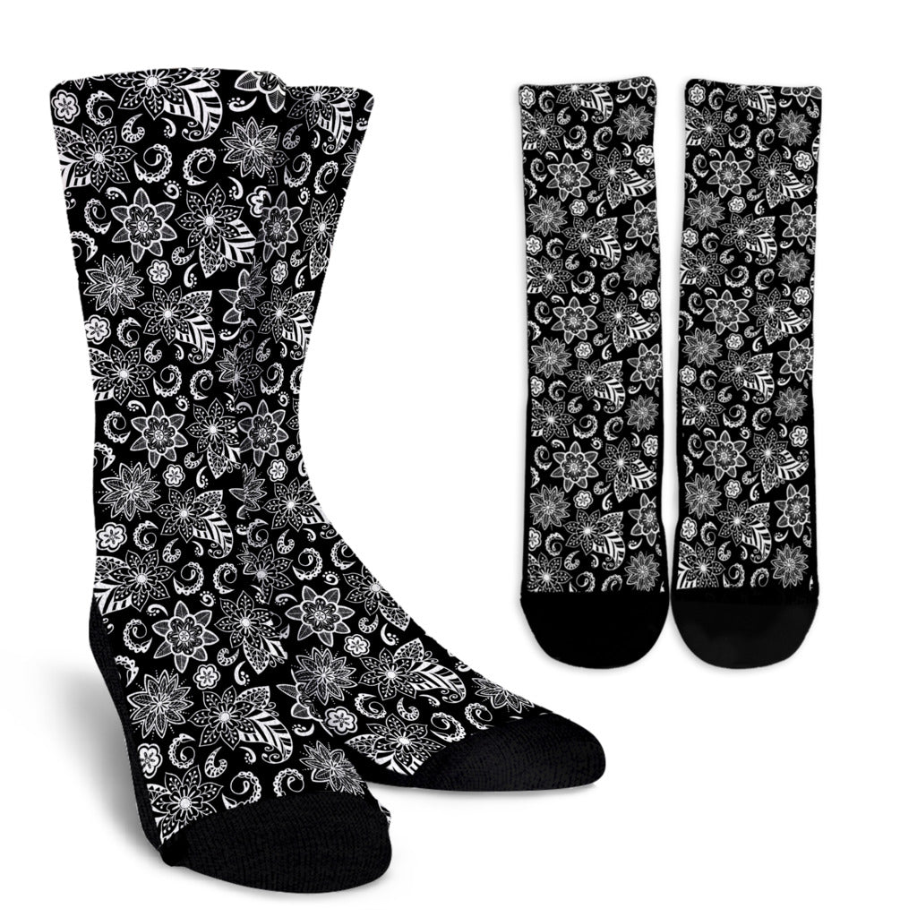 Socks- Fancy White Paisley on Black