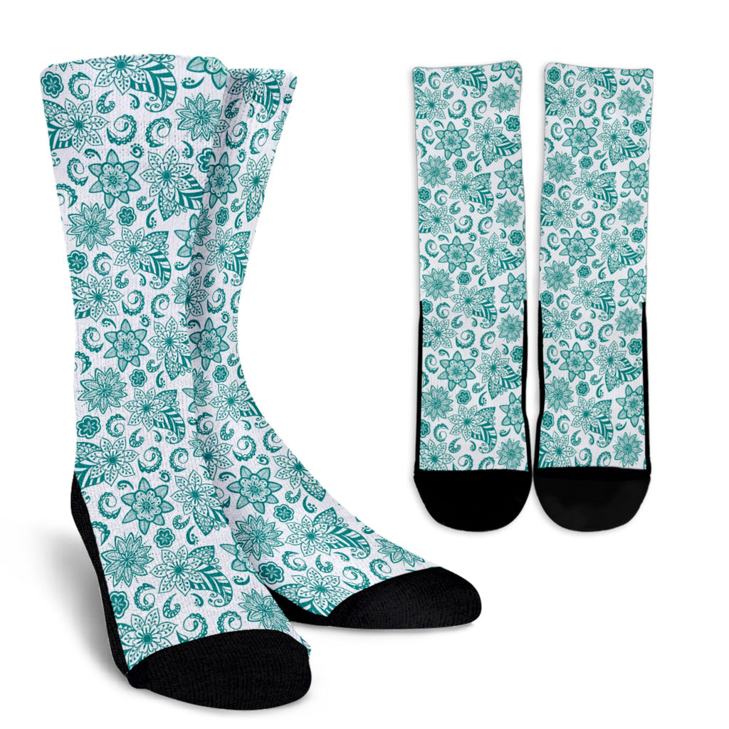 Socks - Blue Paisley on White