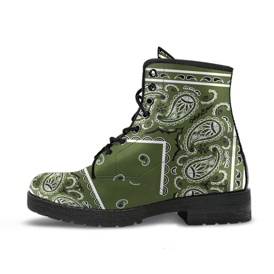 Men's Leather Bandana Boots - Army Green