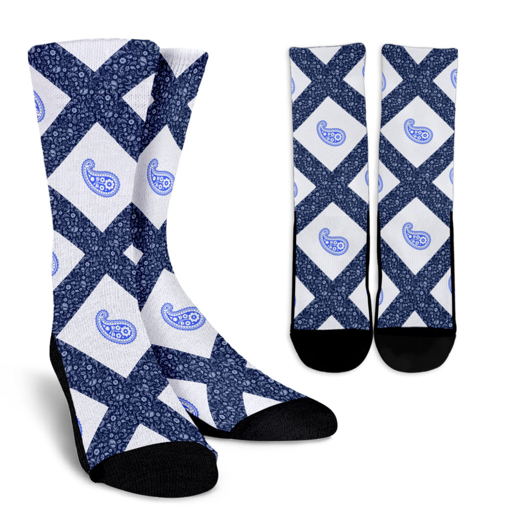 Socks - Paisley on Paisley Gray and Blue
