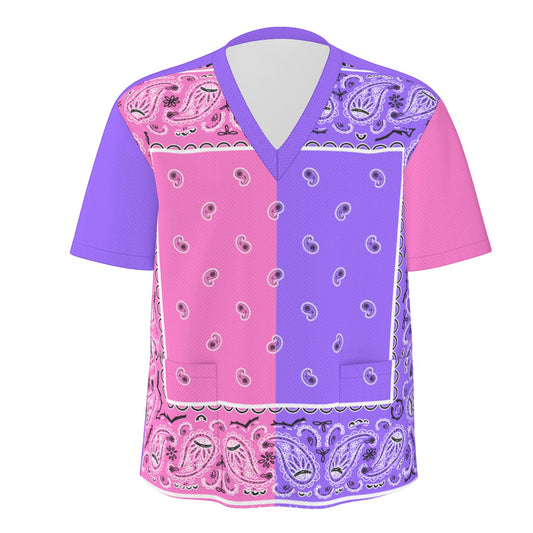 Scrubs - Pink and Purple Square Bandana Scrubs w Purple Bottoms