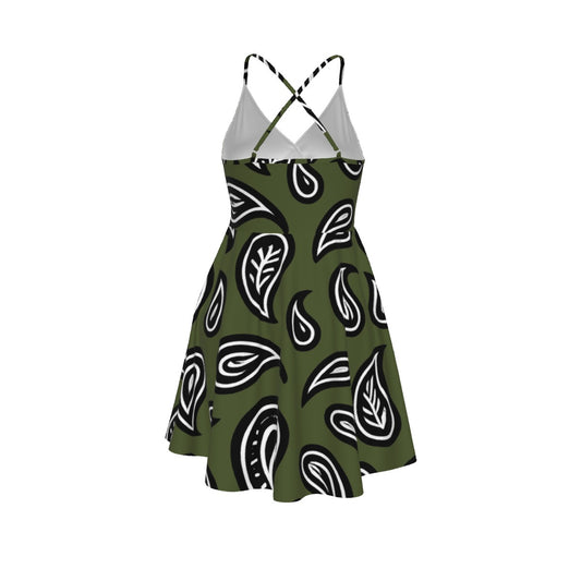 Women‘s Army Green Paisley Cross Cami Dress