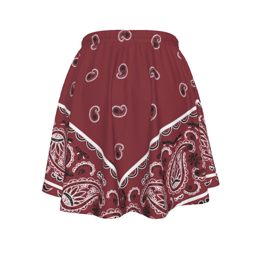 Maroon skirt with white paisley pattern on a white background