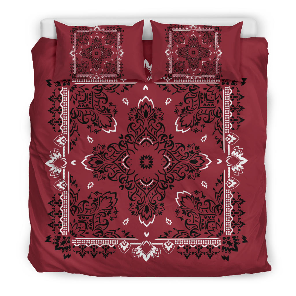 D2 Duvet Cover Set - Maroon and White w Shams