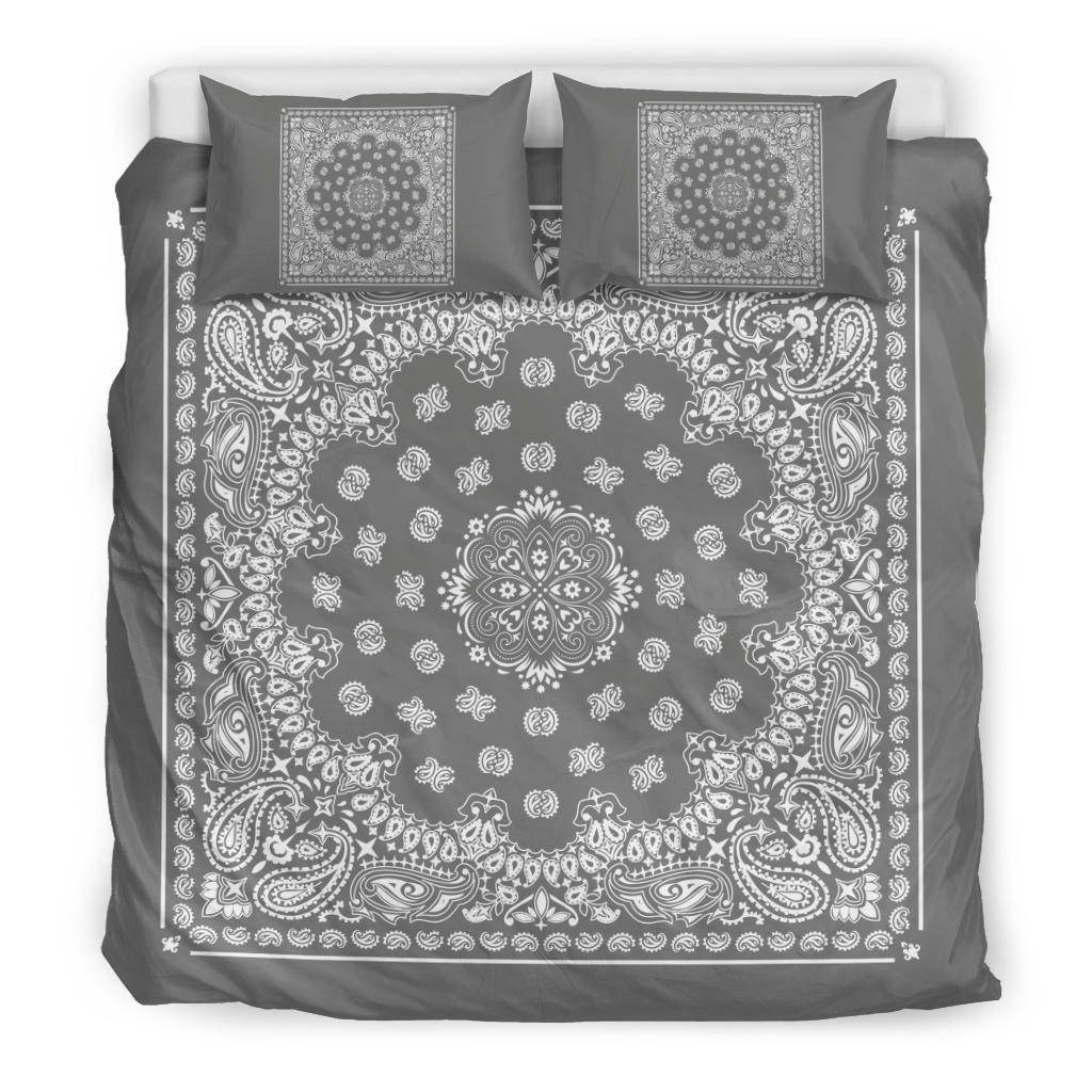 D4 Duvet Cover Set - Gray and White Bandana w Shams