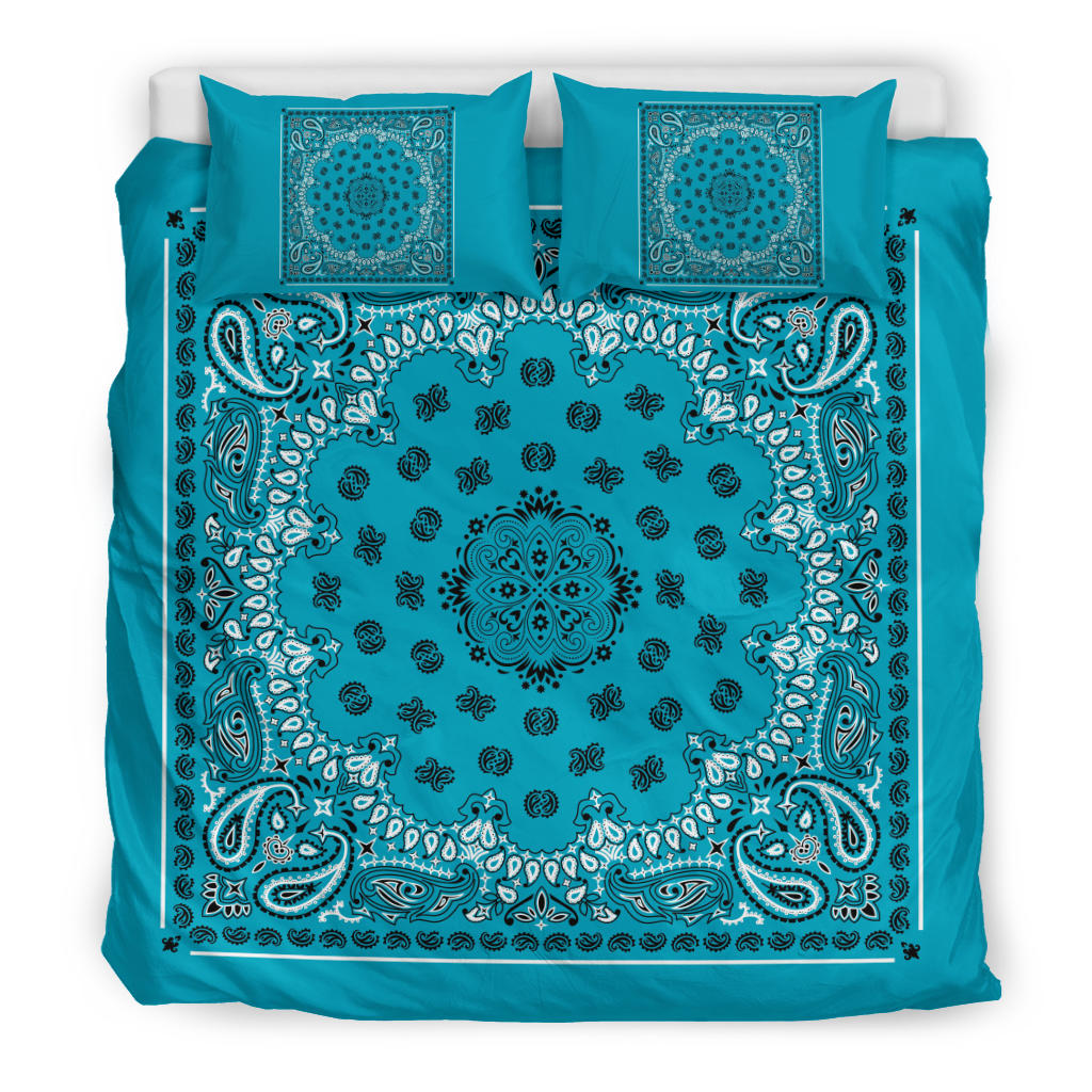D4 Duvet Cover Set - Traditional Teal Bandana w Shams
