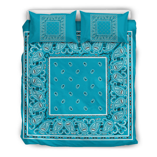 Duvet Cover Set - Teal White and Black Bandana