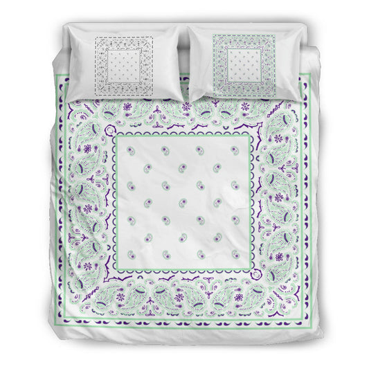 Duvet Cover Set - White and Minty Green Bandana