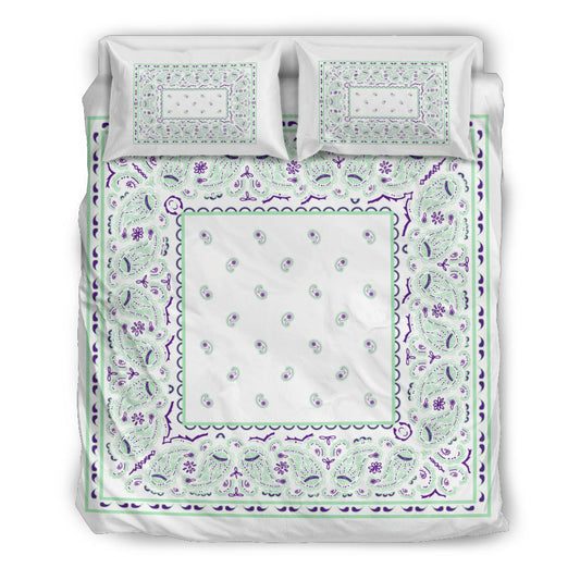 Duvet Set - Minty White Traditional Bandana w Shams