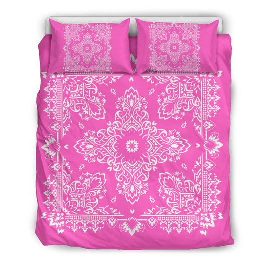D2 Duvet Cover Set - Pink and White w Shams
