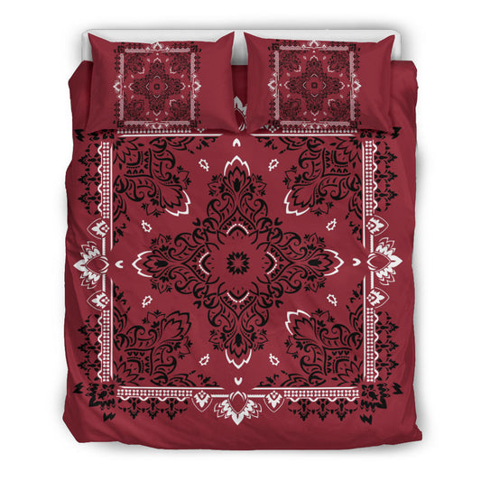 D2 Duvet Cover Set - Maroon and White w Shams