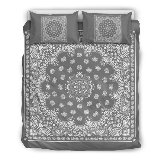 D4 Duvet Cover Set - Gray and White Bandana w Shams