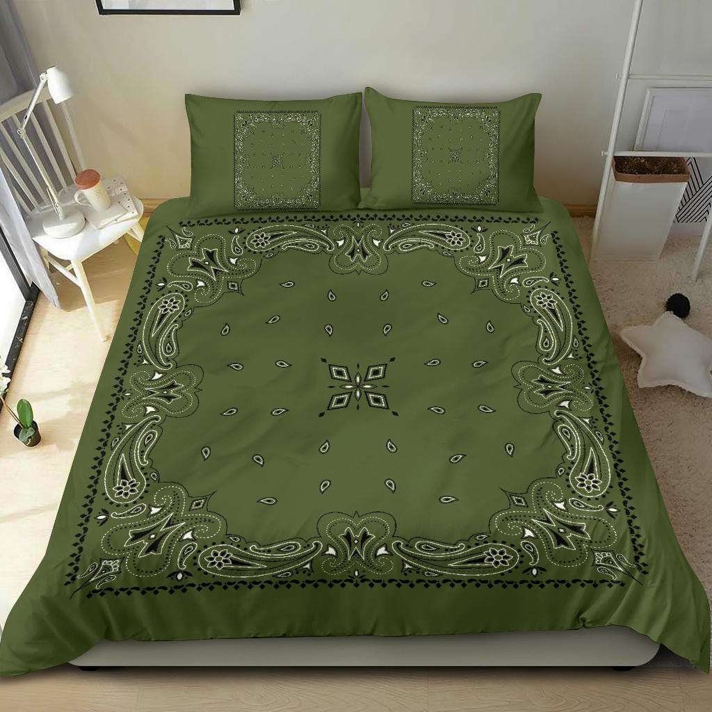D3 Duvet Set - Army Green Traditional Bandana w Shams
