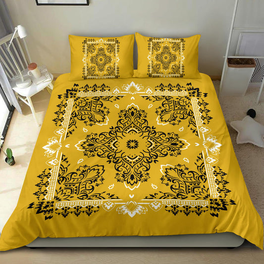 D2 Duvet Cover Set - Gold Traditional Bandana w Shams
