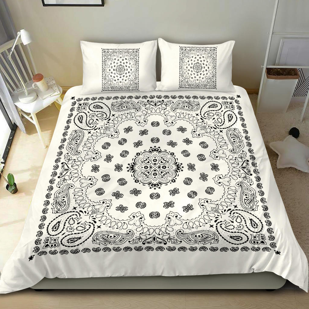D4 Duvet Cover Set - Traditional White Bandana w Shams