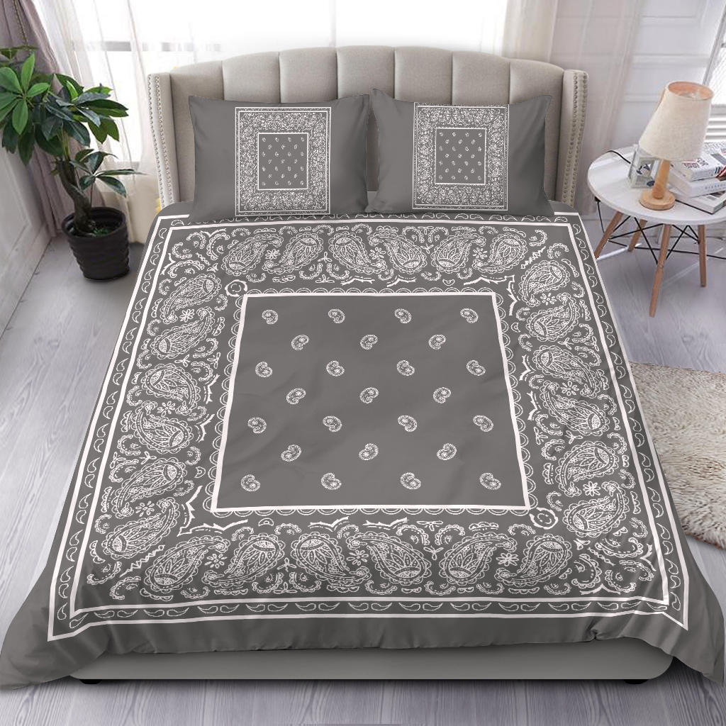 Duvet Cover Set - Gray and White Bandana