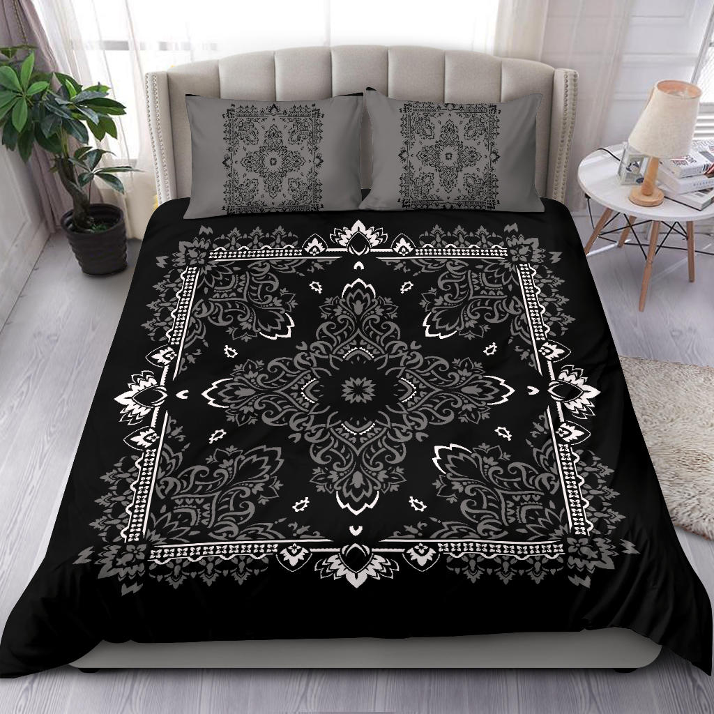D2 Duvet Set - Black White Gray Bandana w Shams