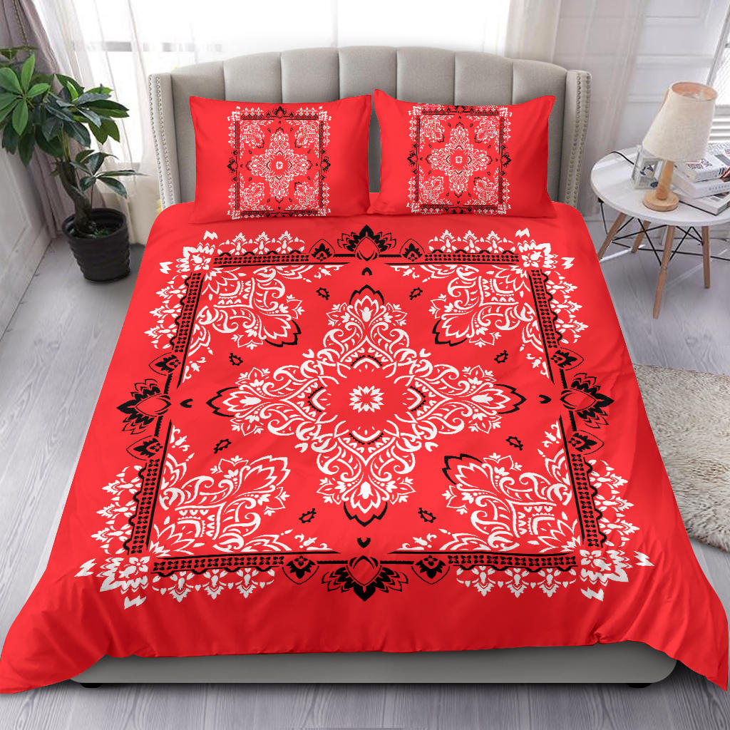 D2 Duvet Cover Set - Red and White w Shams