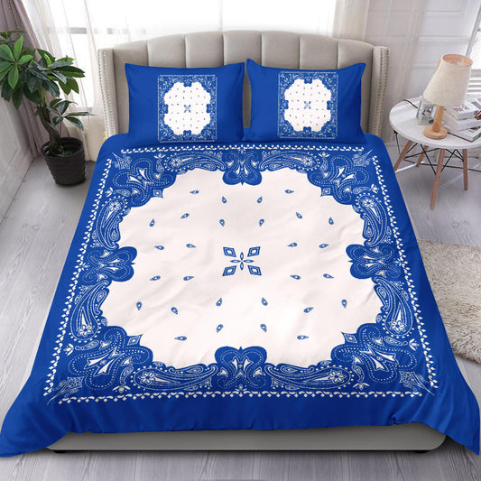 D3 Duvet Set - Blue White Traditional Bandana w Shams