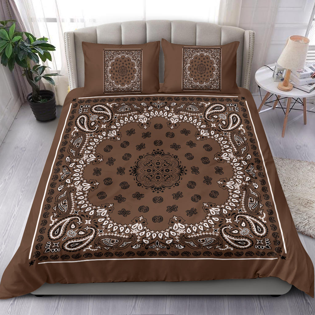 D4 Duvet Cover Set - Traditional Brown Bandana w Shams