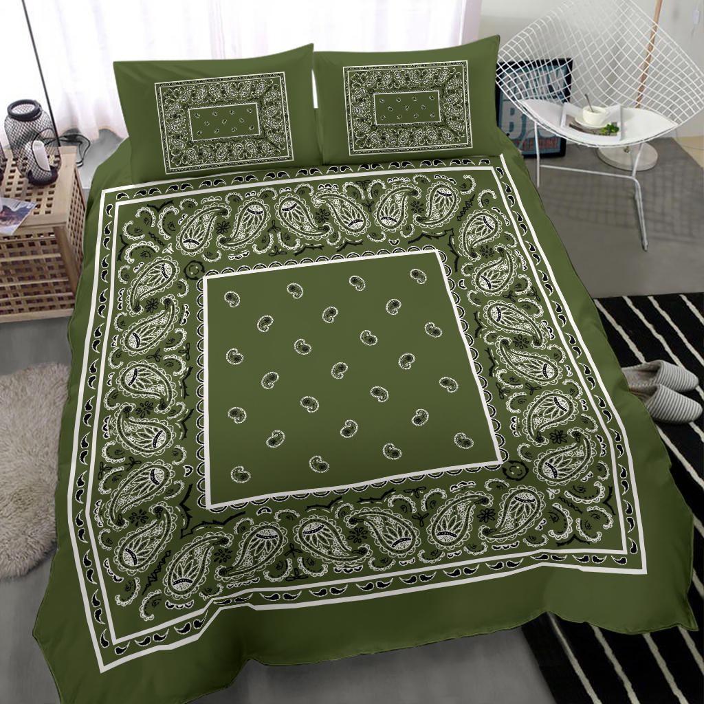 Duvet Set - Army Green Traditional Bandana w Shams