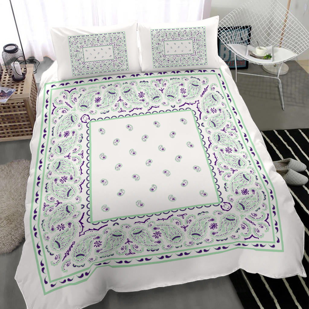 Duvet Set - Minty White Traditional Bandana w Shams