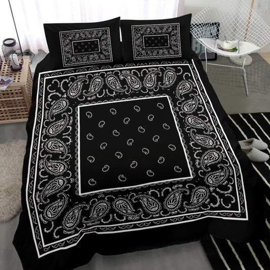 Duvet Set - Black Traditional Bandana w Shams