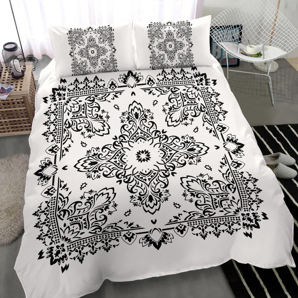 Duvet Cover Set - Black on White d2 Bandana w Shams