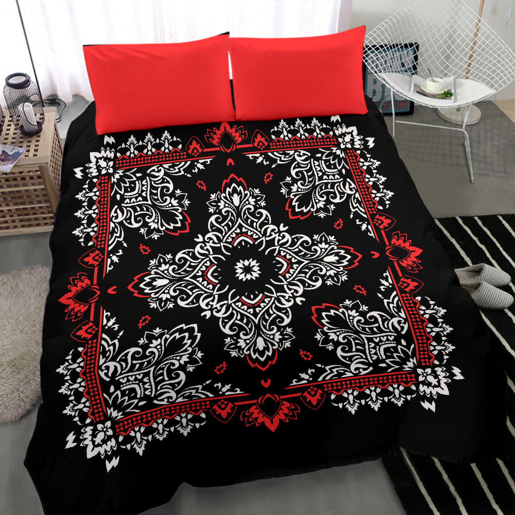 D2 Duvet Set - Black Bandana Red Shams