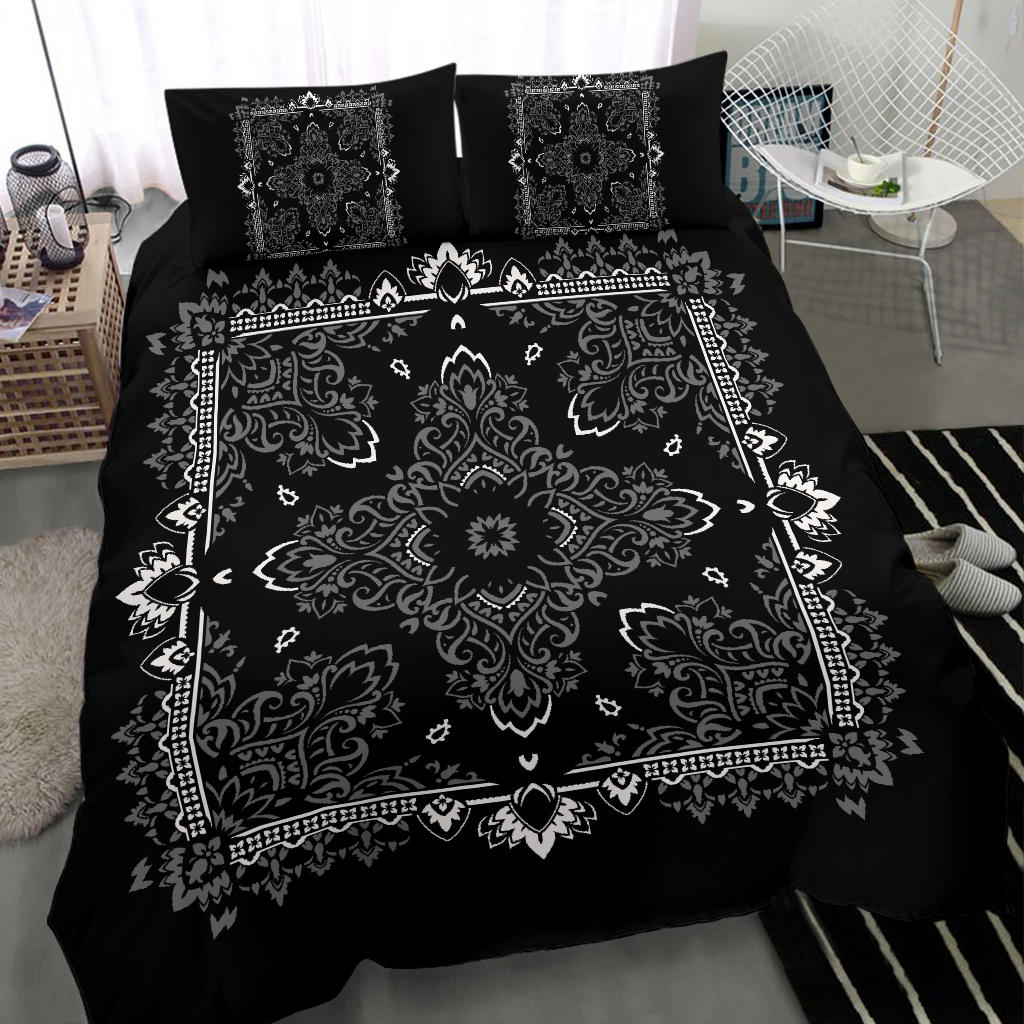 D2 Duvet Set - Black Gray Bandana w Matching Shams