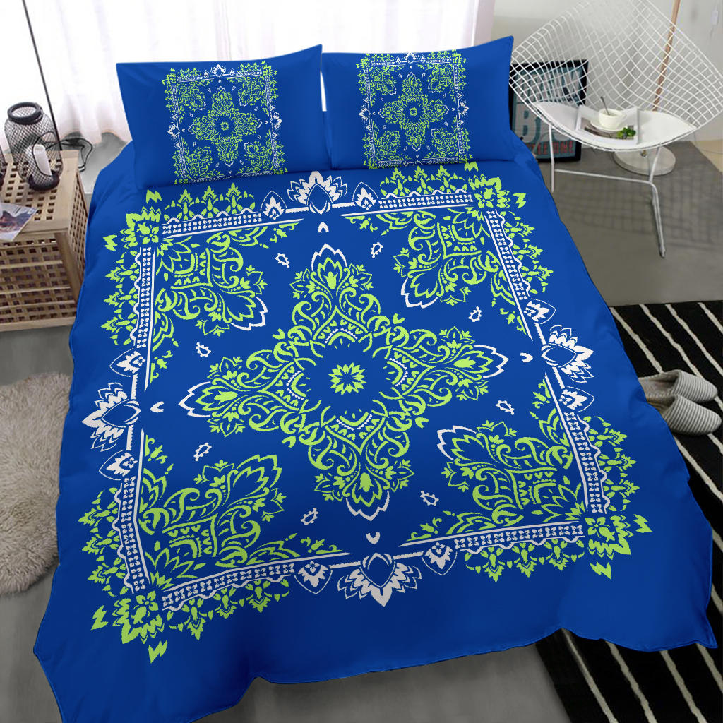 D2 Duvet Set - Blue White Lime Bandana w Shams