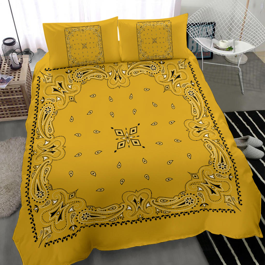 D3 Duvet Cover Set - Gold Traditional Bandana w/shams
