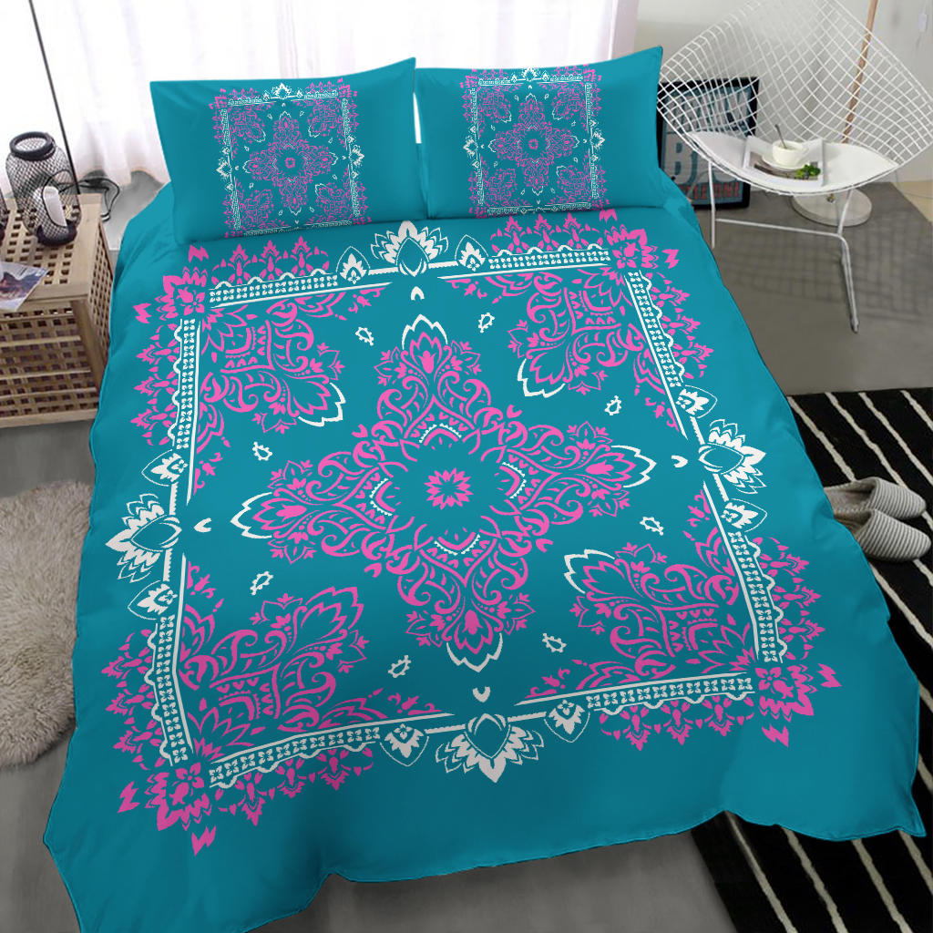 D2 Duvet Cover Set - Teal and Pink w Shams