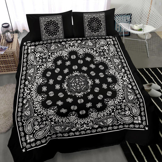 D4 Duvet Set - Black Traditional Bandana w Shams