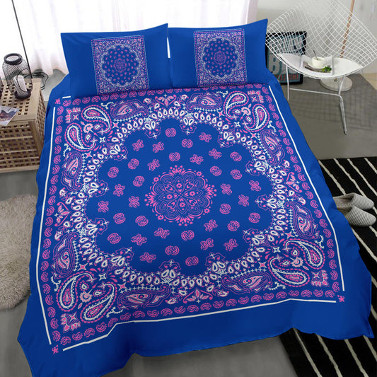 D4 Duvet Set - Blue and Pink Bandana w Shams