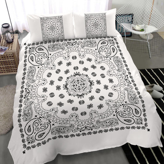 D4 Duvet Cover Set - Traditional White Bandana w Shams