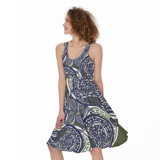 Army Green Paisley Sleeveless Dress