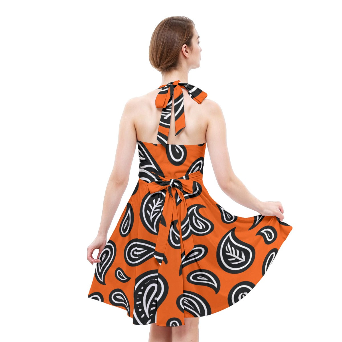 Women’s Bright Orange Halter Skater Dress