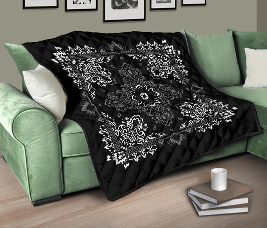 Quilt 3 White Gray on Black Bandana Quilt