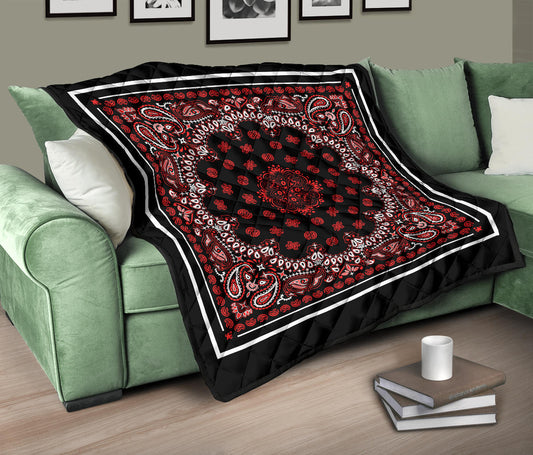 Quilt 2 Red Bandana on Black w White Sq.