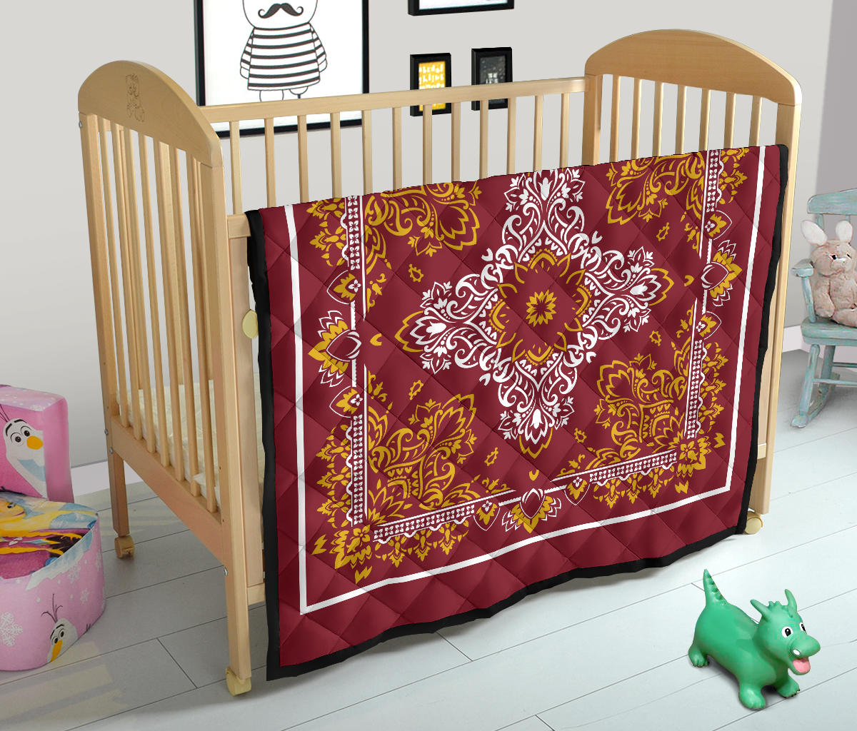 Quilt 3 White Gold on Maroon Bandana Quilt