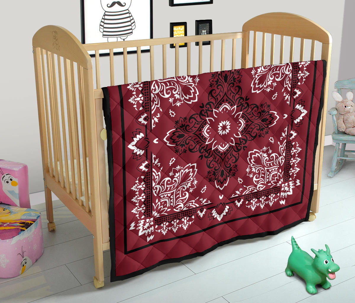 Quilt 3 Black White Maroon Bandana Quilt