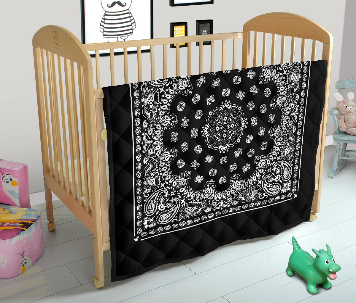Quilt 2 Square Bandana Style White on Black
