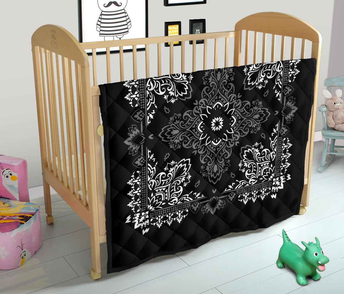 Quilt 3 White Gray on Black Bandana Quilt