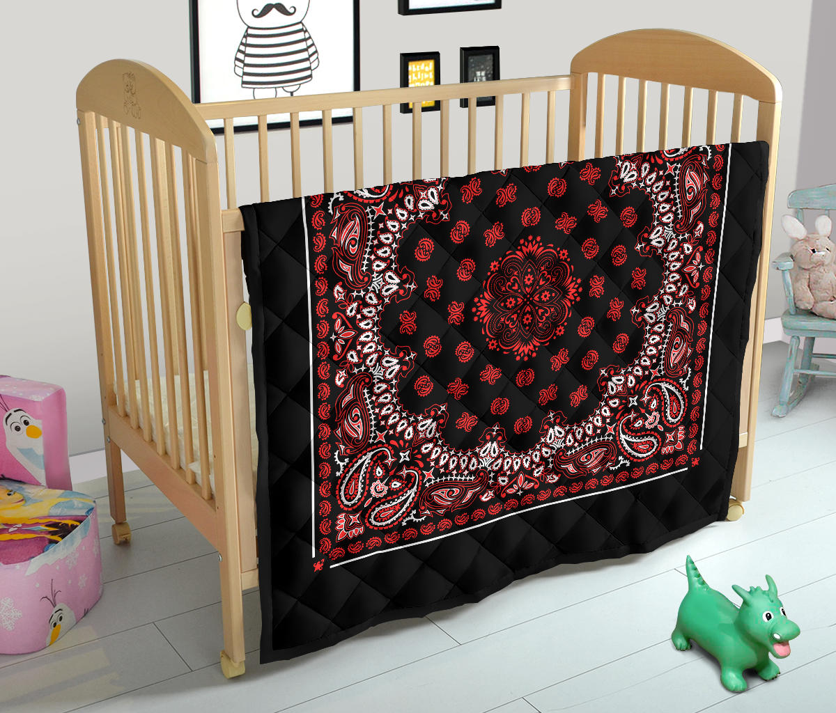 Quilt 2 Red Bandana on Black Plain
