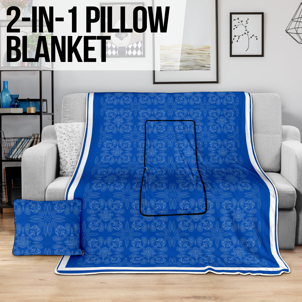 Pillow Blanket - Blue and White