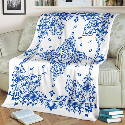 Ultra Plush 3 Blue on White Bandana Throw Blanket