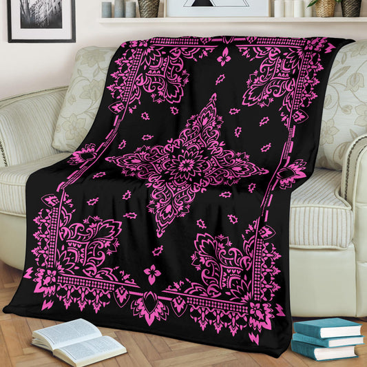 Ultra Plush 3 Pink on Black Bandana Throw Blanket